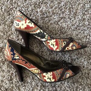 J. Crew Erin print peep toe heels, size 7